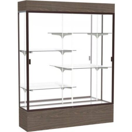 WADDELL DISPLAY CASE OF GHENT Reliant Lighted Display Case 60"W x 80"H x 16"D Walnut Base Mirror Back Dark Bronze Frame 2175MB-BZ-WV